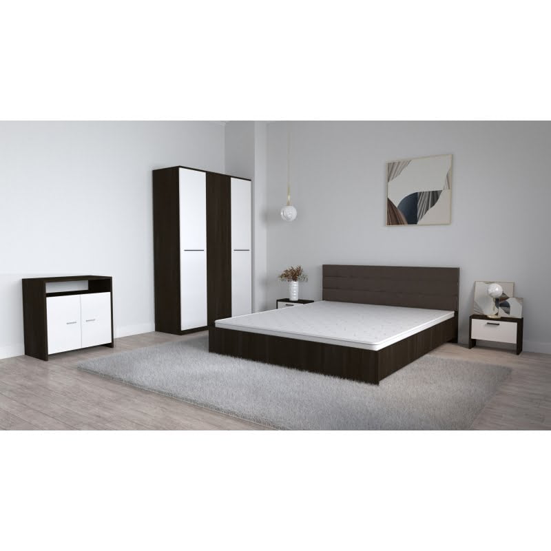 100.jpg Set Dormitor Coral Wenghe cu tablie tapitata Wenghe Dulap Lorena 3 usi Noptiere si Comoda TV Lorena - imagine 1