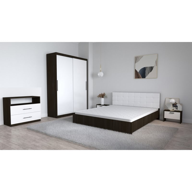 103.jpg Set Dormitor Coral Wenghe cu tablie tapitata Alba Dressing 2 usi glisante fara oglinda Noptiere si Comoda TV Royal - imagine 1