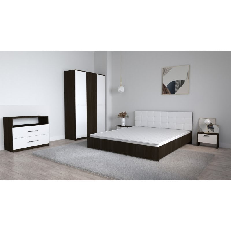 106.jpg Set Dormitor Coral Wenghe cu tablie tapitata Alba Dulap Lorena 3 usi Noptiere si Comoda TV Royal - imagine 1