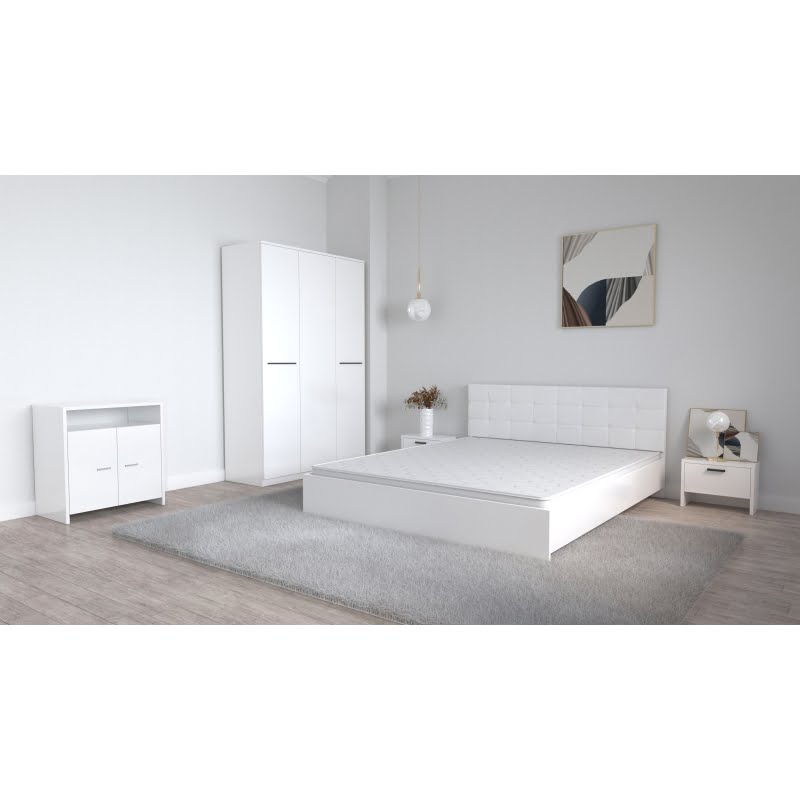 12-1.jpg Set Dormitor Coral Alb cu tablie tapitata Dulap Lorena 3 usi Noptiere si Comoda TV Lorena - imagine 1