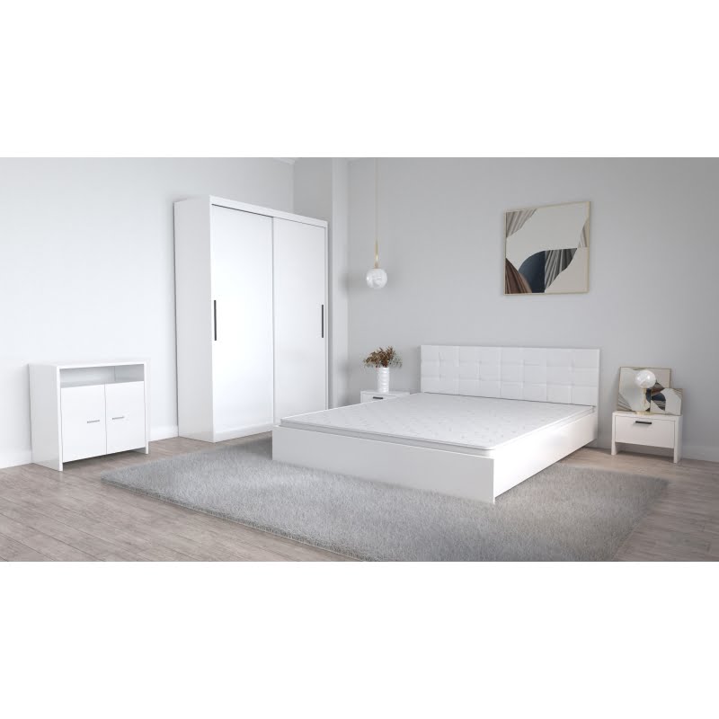 14-1.jpg Set Dormitor Coral Alb cu tablie tapitata Dressing 2 usi glisante fara oglinda Noptiere si Comoda TV Lorena - imagine 1