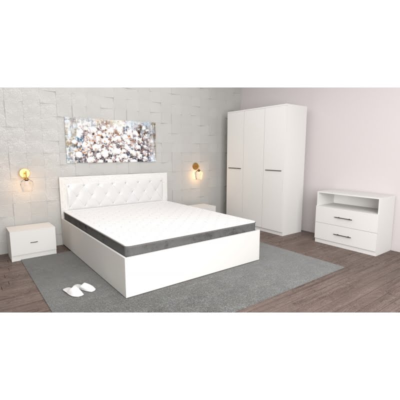 2-1-1.jpg Dormitor Royal Alb cu Comoda Tv Alba, Dulap 3 usi Alb, Pat Matrimonial Alb si Noptiere Albe - imagine 1