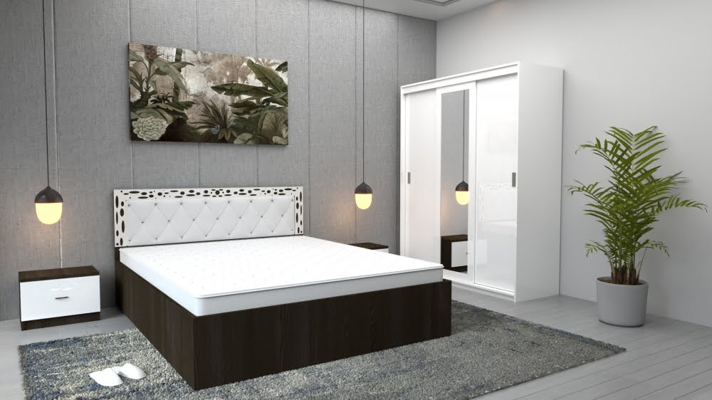 2-10-1.jpg Dormitor Royal Wenge Alb cu Dulap Royal Alb, Pat Matrimonial Wenge si Noptiere Wenge - imagine 1