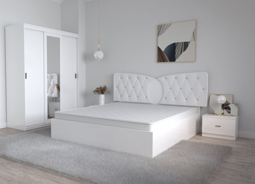 2-27.jpg Dormitor Kent Alb cu Pat Matrimonial 160 cm x 200 cm Dulap 3 Usi Glisante cu Oglinda si Noptiere - imagine 1