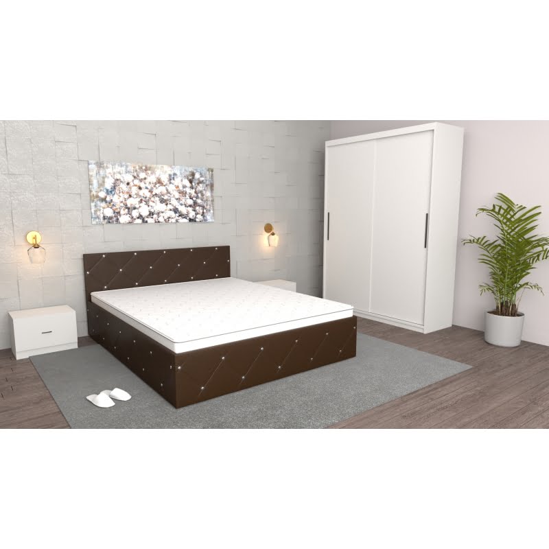 20.jpg Dormitor Milano Wenge Alb cu Dulap usi glisante fara oglinda, Pat Matrimonial Wenge si Noptiere albe - imagine 1