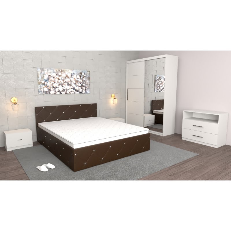 21.jpg Dormitor Milano Wenge Alb cu comoda Alba,Pat Matrimonial Wenge, Dulap usi glisante cu oglinda si Noptiere Albe - imagine 1