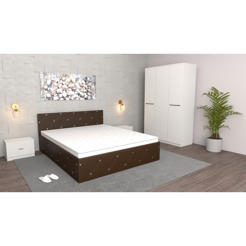 23.jpg Dormitor Milano Wenge alb cu Dulap 3 usi Alb,Pat Matrimonial Wenge si Noptiere albe - imagine 1