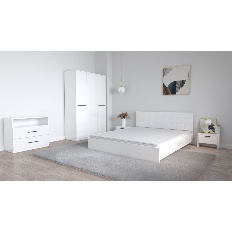 24-1.jpg Set Dormitor Coral Alb cu tablie tapitata Dulap Lorena 3 usi Noptiere si Comoda TV Royal - imagine 1