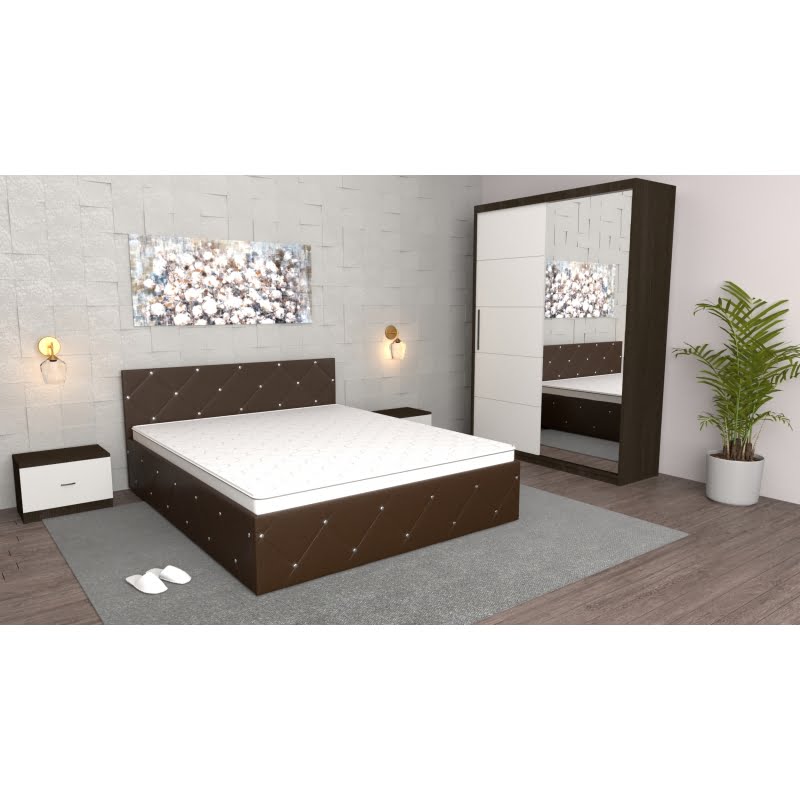 25.jpg Dormitor Milano Wenge cu Dulap Usi Glisante cu oglinda, Pat Matrimonial Wenge si Noptiere Wenge - imagine 1