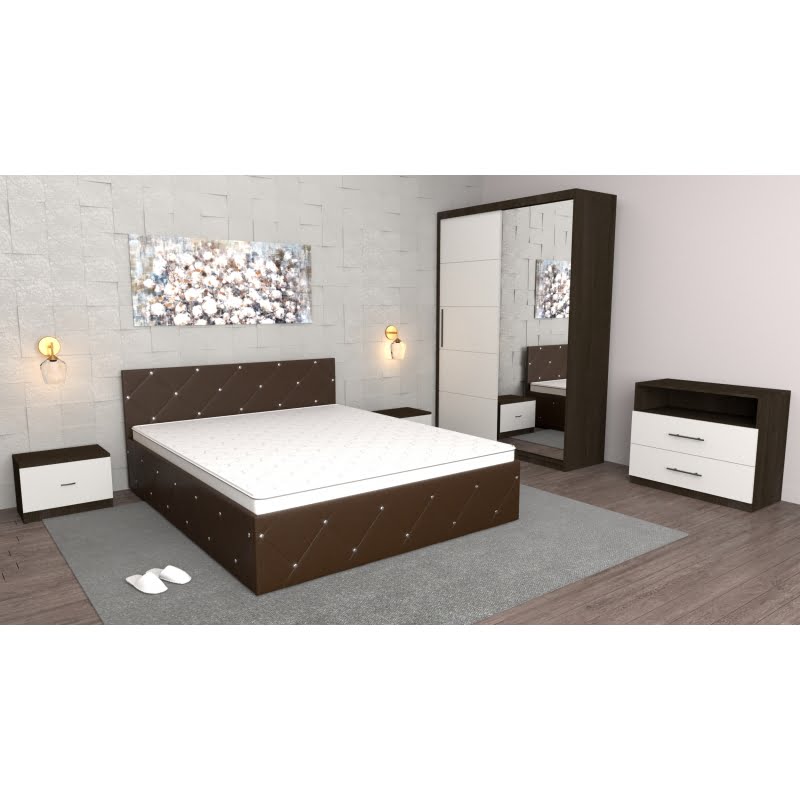 27.jpg Dormitor Milano Wenge cu Dulap usi Glisante cu oglinda, Comoda TV Wenge, Pat Matrimonial Wenge si Noptiere Wenge - imagine 1