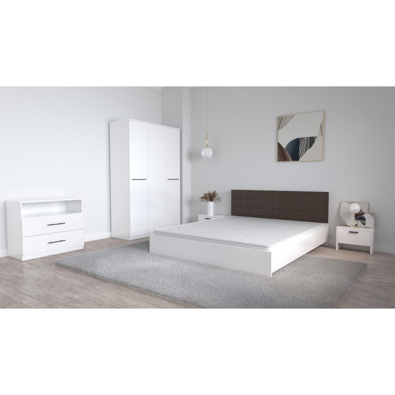 29-1.jpg Set Dormitor Coral Alb cu tablie tapitata Wenghe Dulap Lorena 3 usi Noptiere Comoda TV Royal - imagine 1