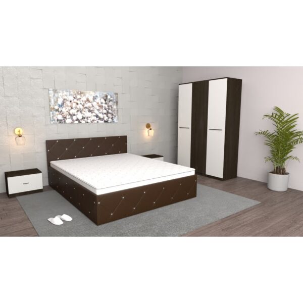 Dormitor Milano Wenge cu Dulap 3 usi Wenge,Pat Matrimonial Wenge si Noptiere Wenge