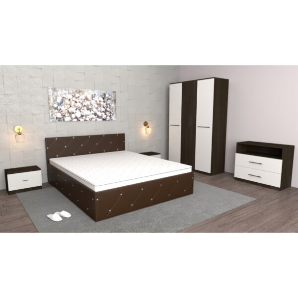 Dormitor Milano Wenge cu Dulap 3 usi,Pat Matrimonial Wenge si Noptiere Wenge
