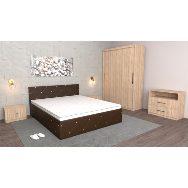 Dormitor Milano Wenge Sonoma cu Dulap Usi Glisante Sonoma,Pat Matrimonial Wenge, Comoda Tv Sonoma