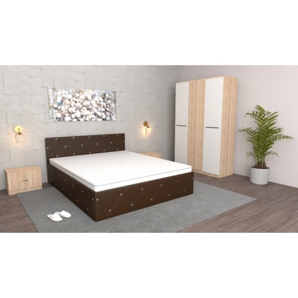 Dormitor Milano Wenge Sonoma cu Dulap 3 usi Sonoma,Pat Matrimonial Wege si Noptiere Sonoma