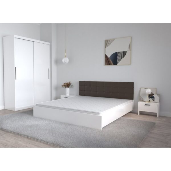 Set Dormitor Coral Alb cu tablie tapitata Wenge Dressing 2 usi glisante Fara oglinda si Noptiere
