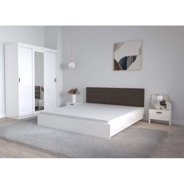 Set Dormitor Coral Alb cu tablie tapitata Wenge Dressing 3 usi glisante cu oglinda si Noptiere