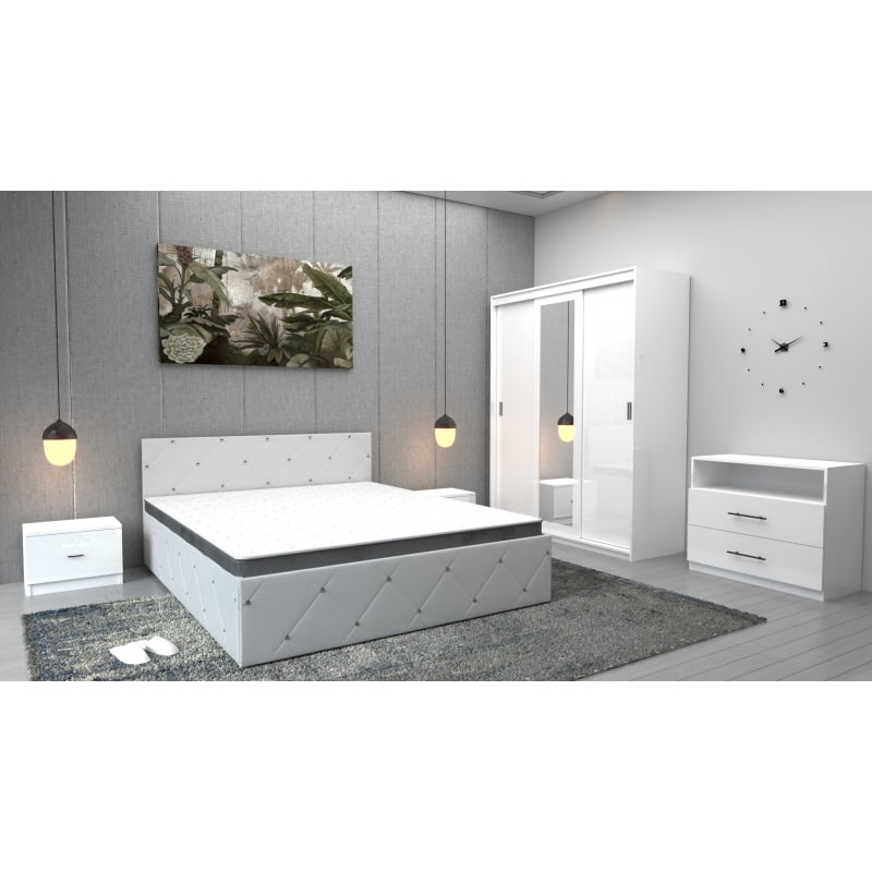 37.jpg Dormitor Milano Alb cu Dulap Royal Alb, Comoda Tv Alba, Pat Matrimonial Alb si Noptiere Albe - imagine 1