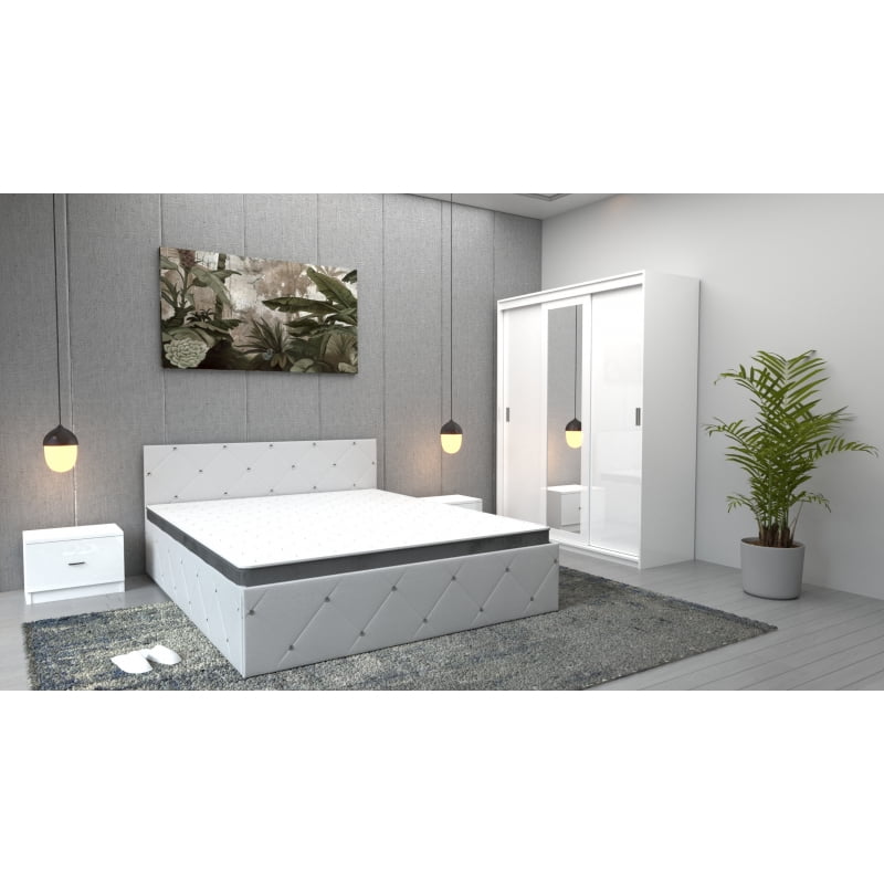 38.jpg Dormitor Milano Alb cu Dulap Royal Alb, Pat Matrimonial Alb si noptiere Albe - imagine 1