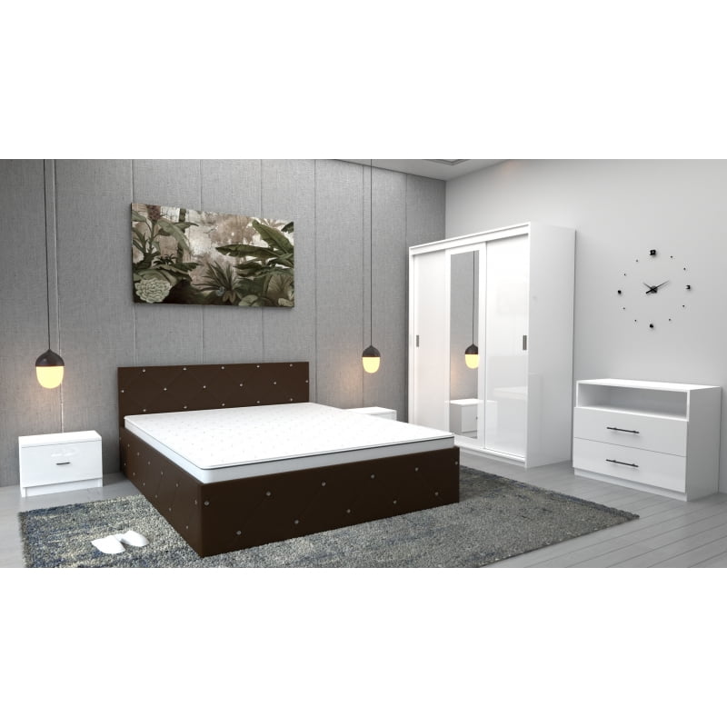 39.jpg Dormitor Milano Wenge Alb cu Dulap Royal Alb, Comoda tv Alba, Pat Matrimonial Wenge si Noptiere Albe - imagine 1