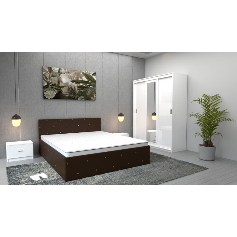 40.jpg Dormitor Milano Wenge Alb cu Dulap Royal Alb, Pat Matrimonial Wenge si Noptiere Albe - imagine 1