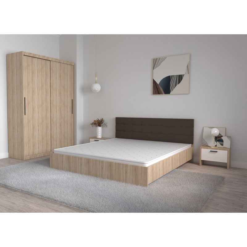 76.jpg Set Dormitor Coral Stejar sonoma cu tablie tapitata Wenghe Dressing 2 usi glisante fara oglinda Noptiere fara Comoda TV - imagine 1