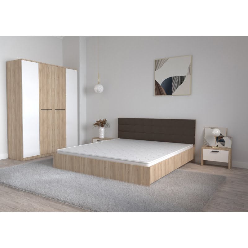 79.jpg Set Dormitor Coral Stejar sonoma cu tablie tapitata Wenghe Dulap Lorena 4 usi Noptiere fara Comoda TV - imagine 1