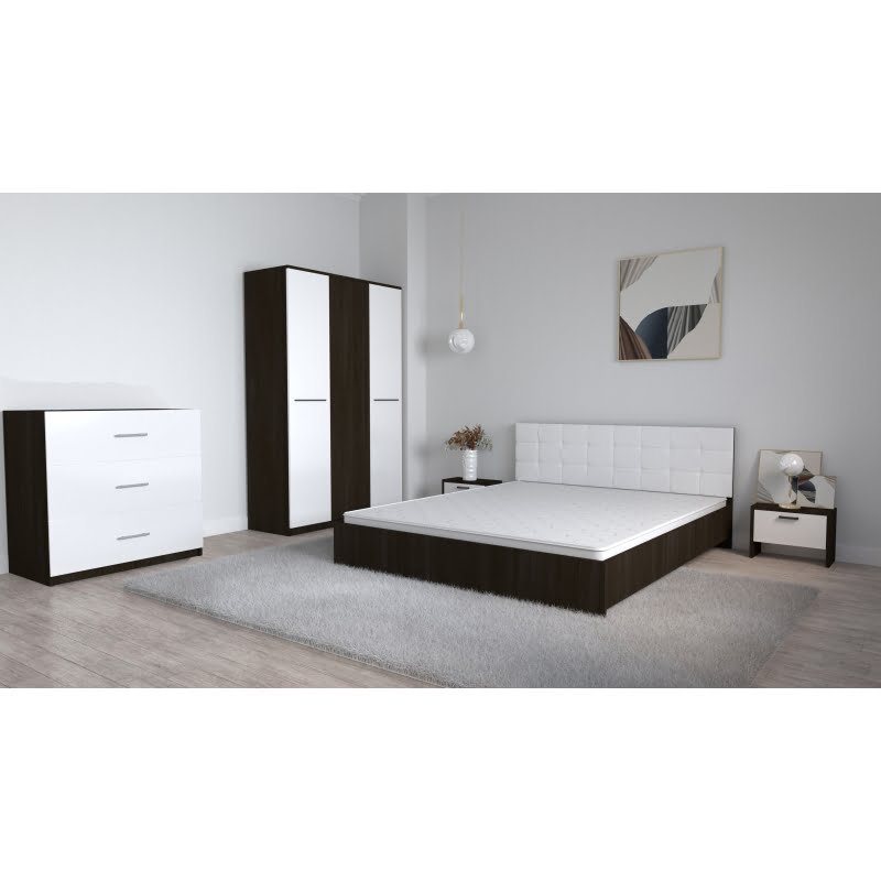 85.jpg Set Dormitor Coral Wenghe cu tablie tapitata Alba Dulap Lorena 3 usi Noptiere si Comoda TV 3 sertare - imagine 1