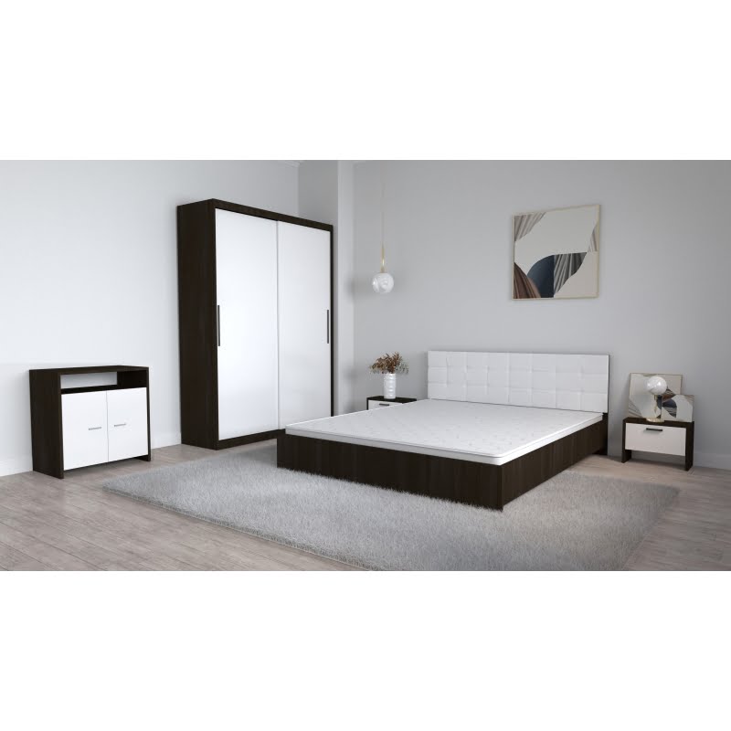 92.jpg Set Dormitor Coral Wenghe cu tablie tapitata Alba Dressing 2 usi glisante fara oglinda Noptiere si Comoda TV Lorena - imagine 1