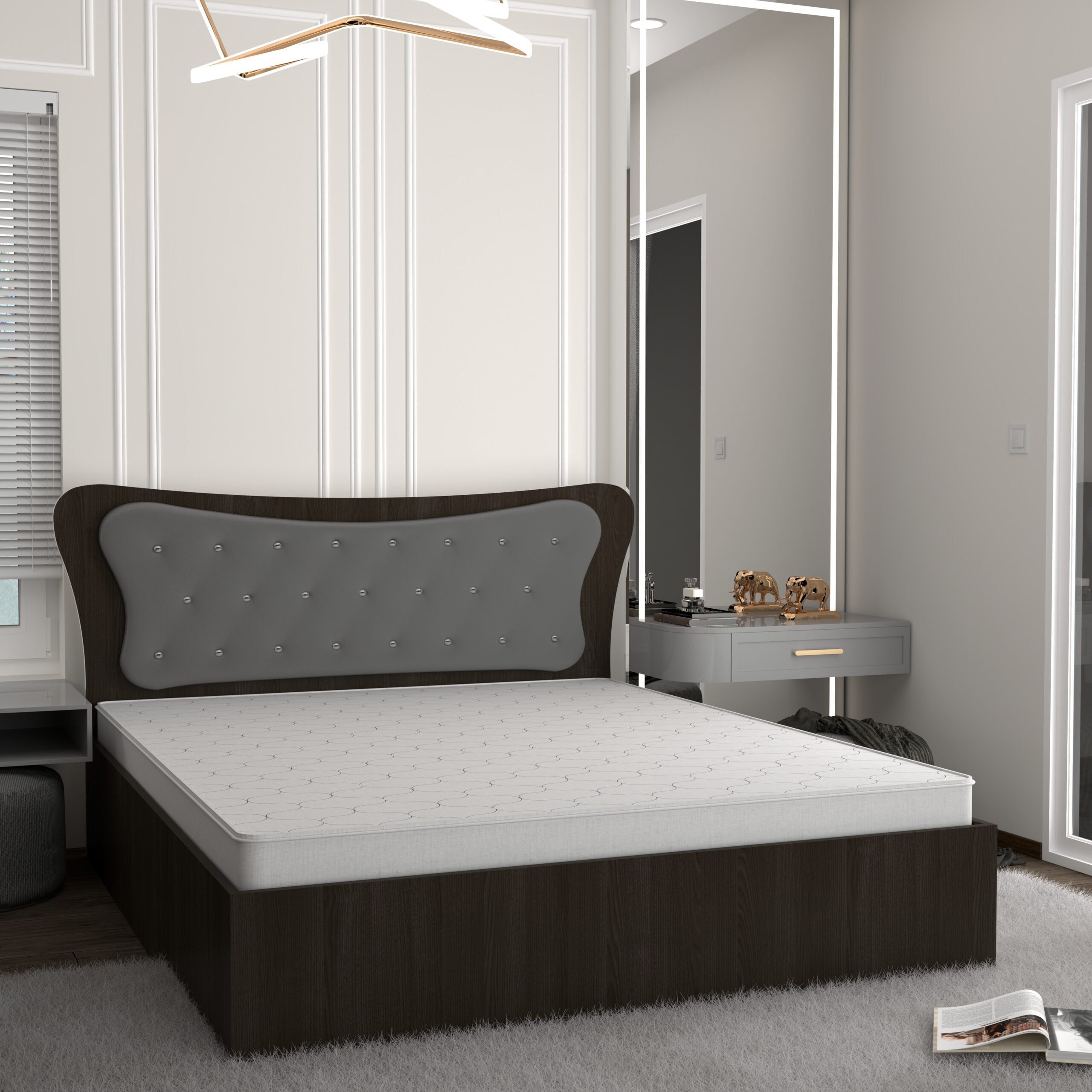 Dante-magia-gri-scaled-1.jpg Pat Dante Magia cu Tapiterie Gri 160 cm x 200 cm Fara Saltea - imagine 1