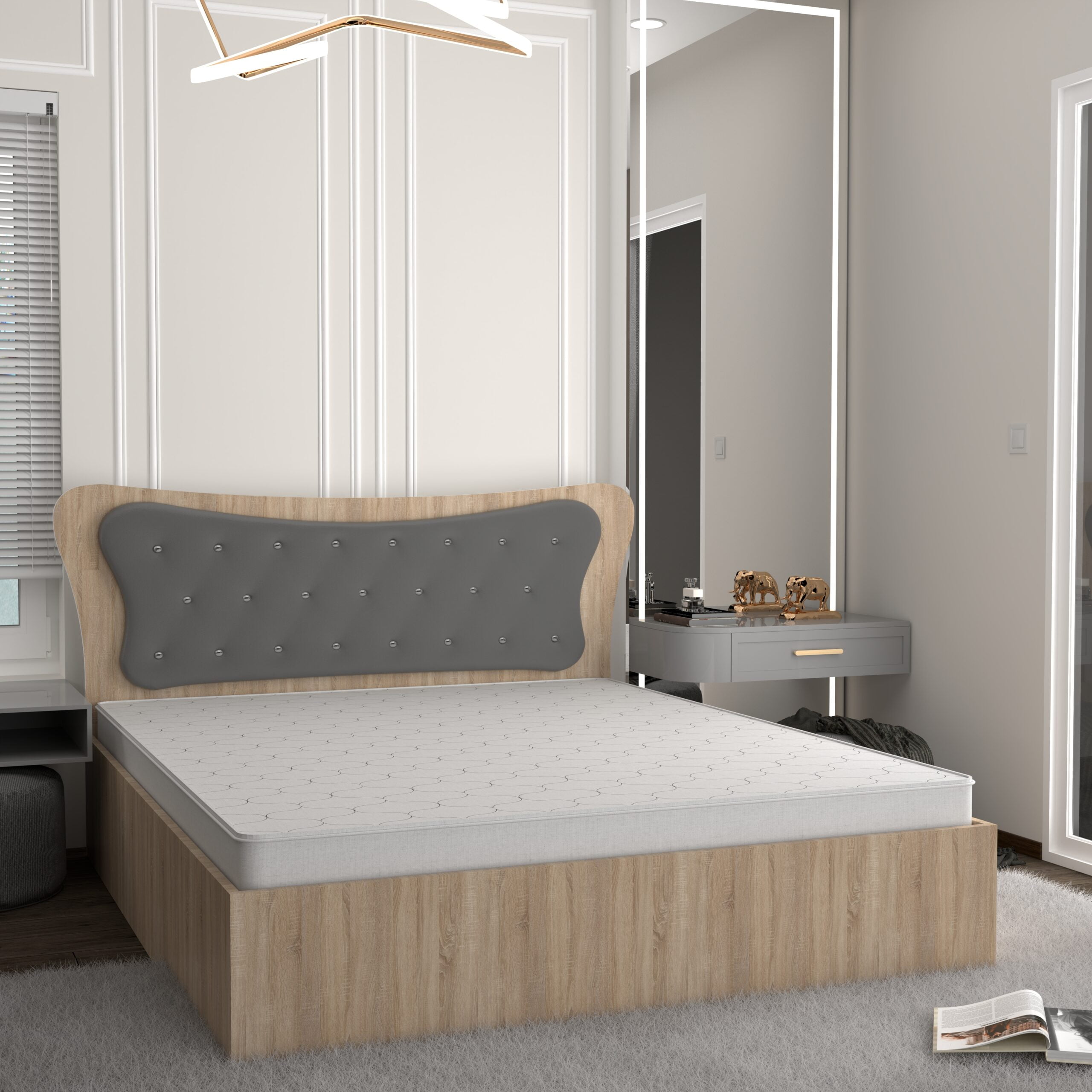 Dante-sonoma-gri-scaled-1.jpg Pat Dante Sonoma cu Tapiterie Gri 160 cm x 200 cm Cu Saltea Lux - imagine 1