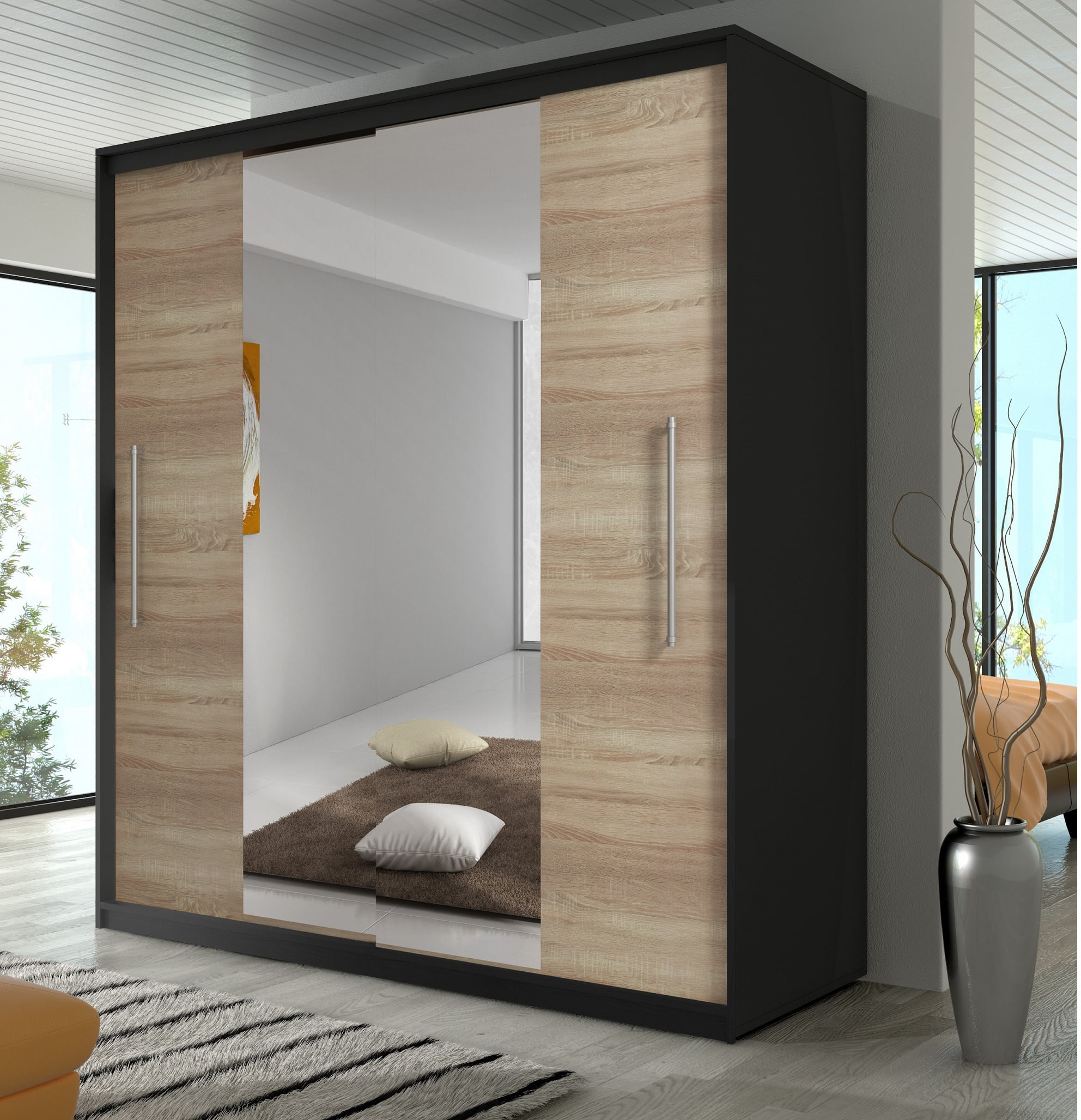 Untitled-4.jpg Dressing Sebastian 200 cm Wenge cu usi Sonoma glisante cu oglinda - imagine 1