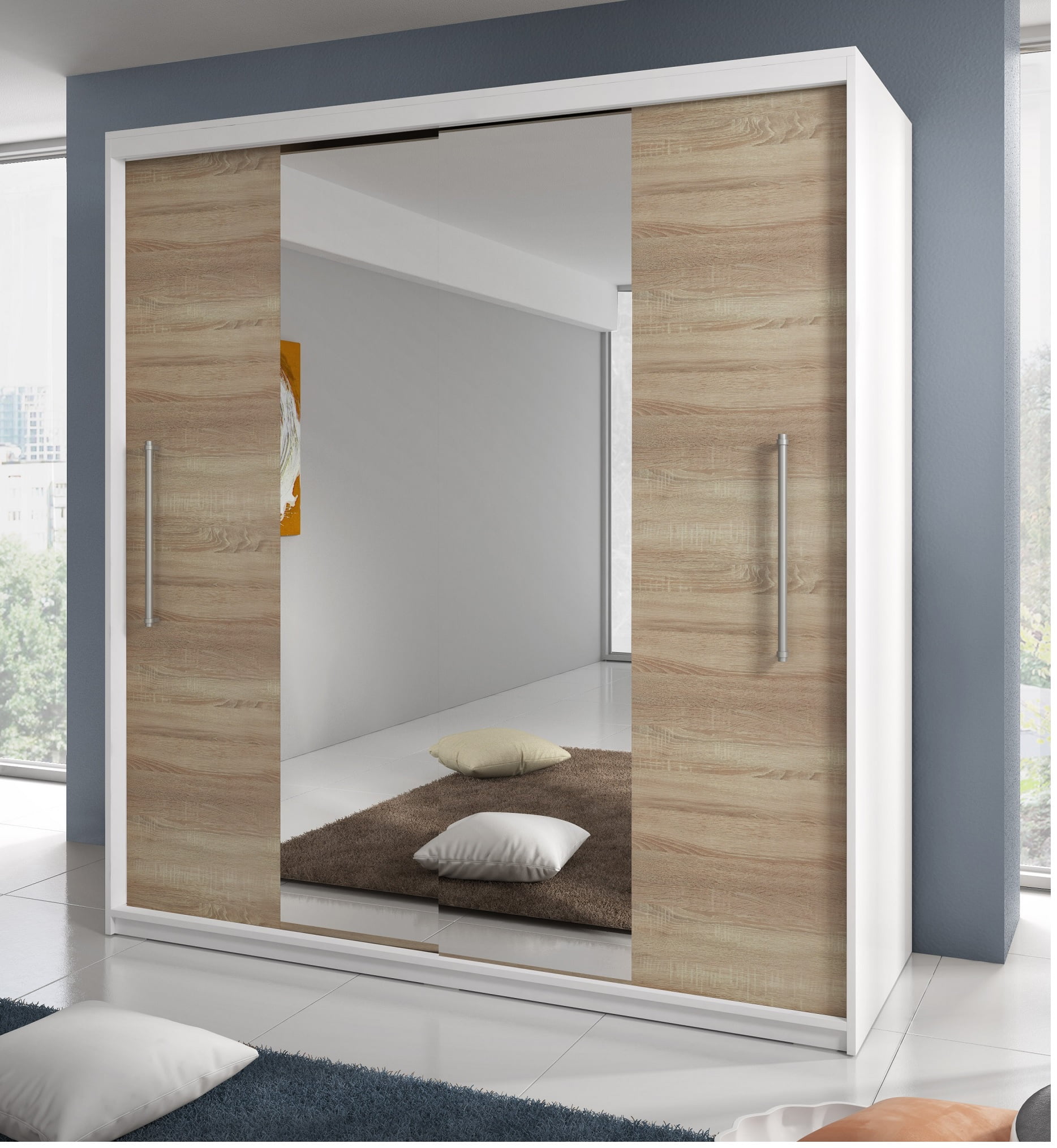 Untitled-5.jpg Dressing Sebastian 200 cm Alb cu usi Sonoma glisante cu oglinda - imagine 1