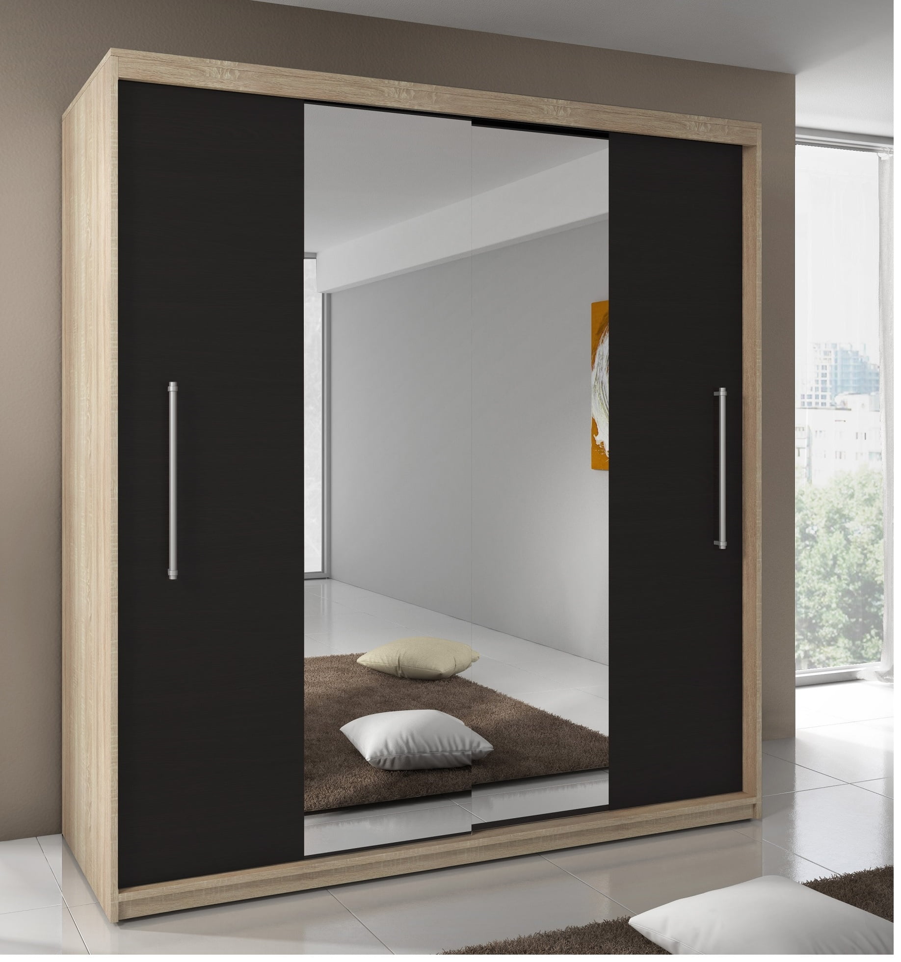 Untitled-8.jpg Dressing Sebastian 200 cm Sonoma cu usi Wenge glisante cu oglinda - imagine 1