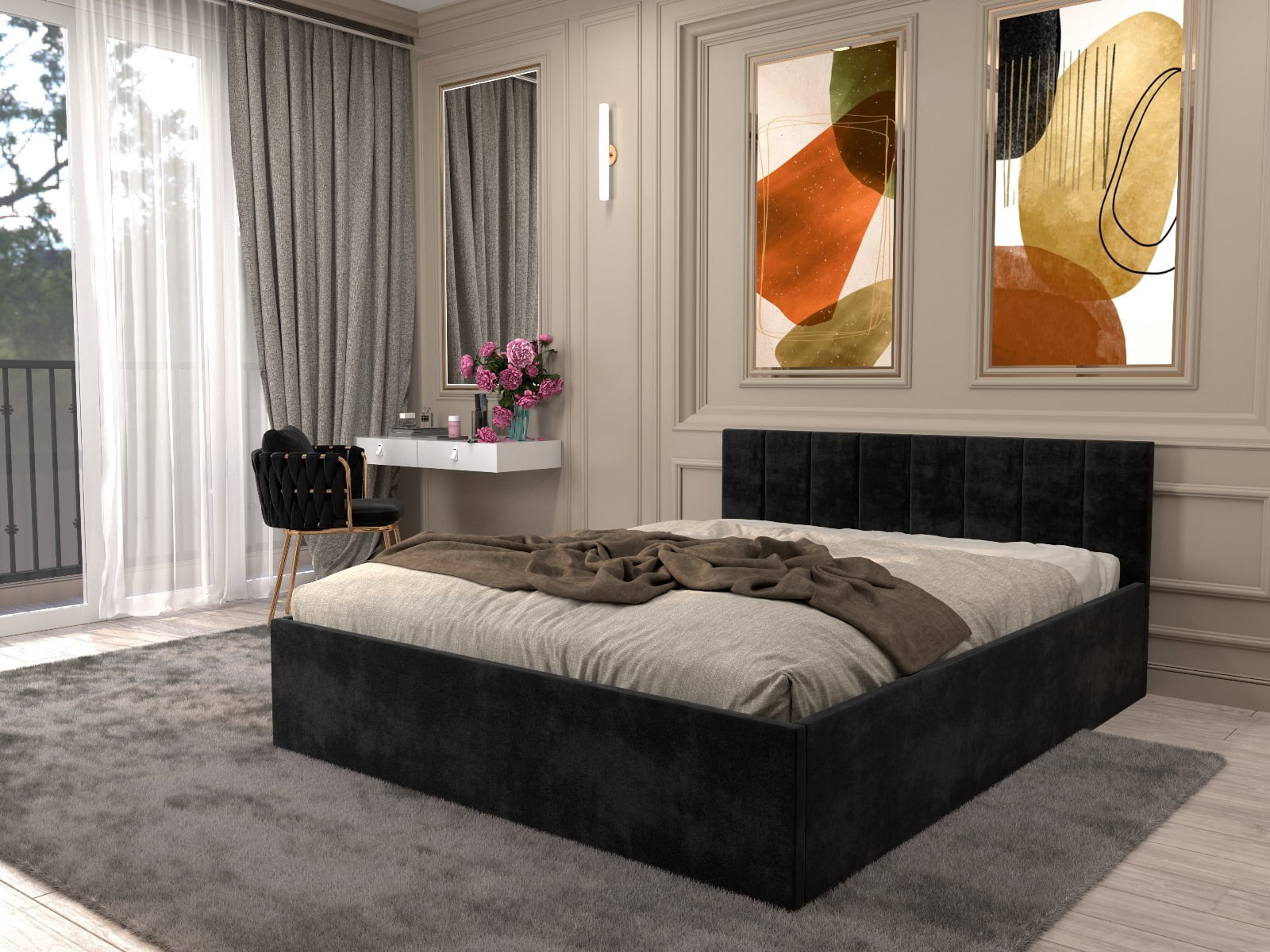 WhatsApp-Image-2023-12-15-at-18.46.06_111323c2.jpg Pat Oliver 120 cm x 200 cm Tapitat Negru stofa fara saltea - imagine 1