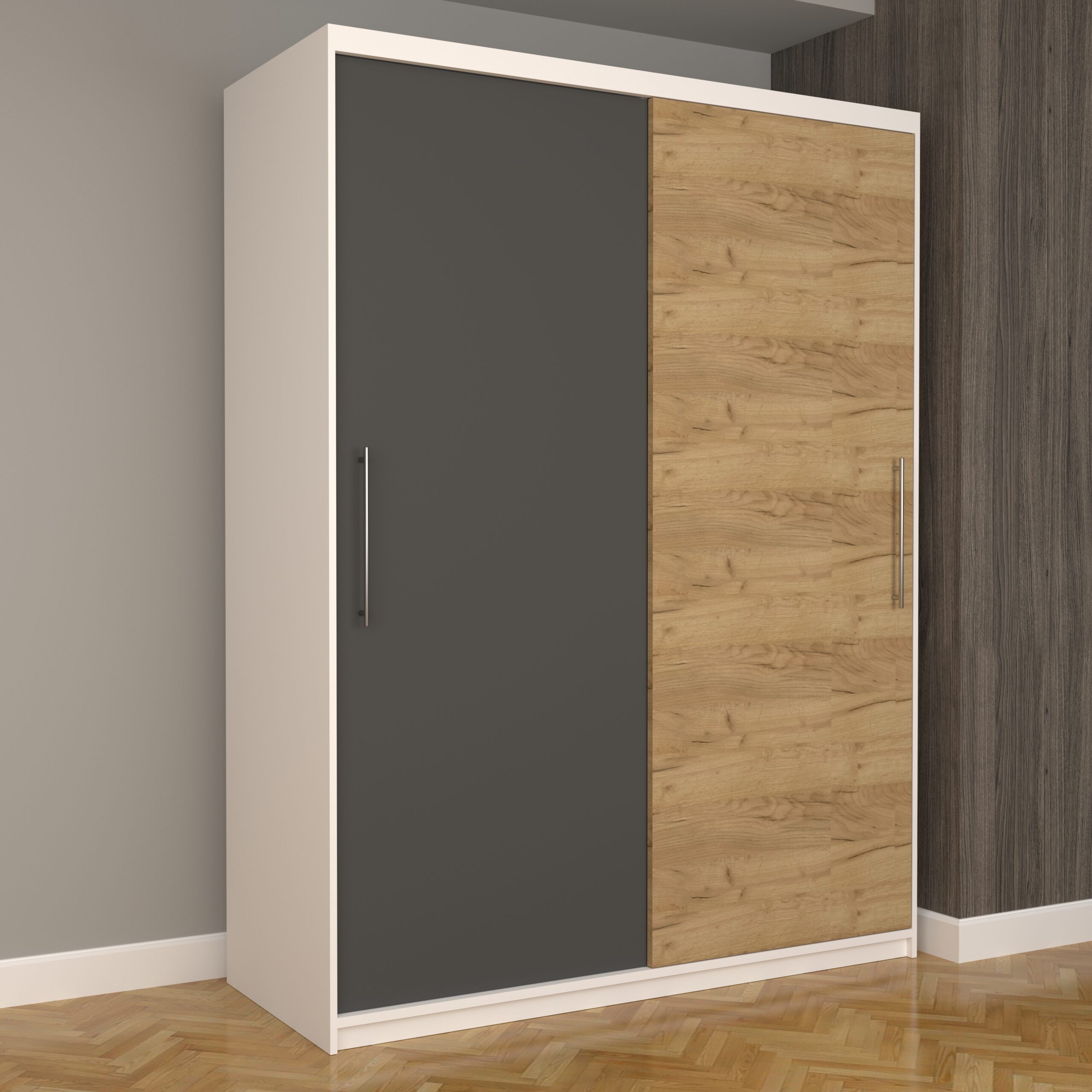 a-1-scaled-1.jpg Dulap Dormitor Nova Eco 150 cm x 200 cm, fara oglinda, alb cu usi glisante gri oak craft gold - imagine 1