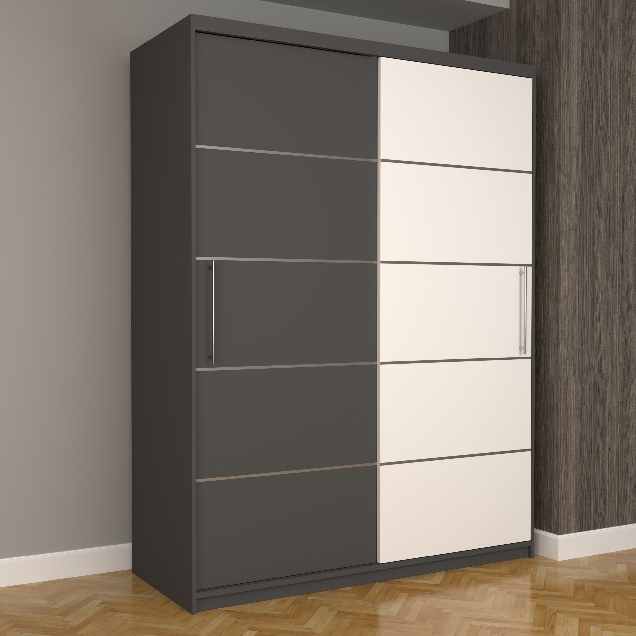 a-100-scaled-1.jpg Dulap Dormitor Nova Plus 150 cm x 200 cm, fara oglinda, Gri cu usi glisante Gri Alb - imagine 1