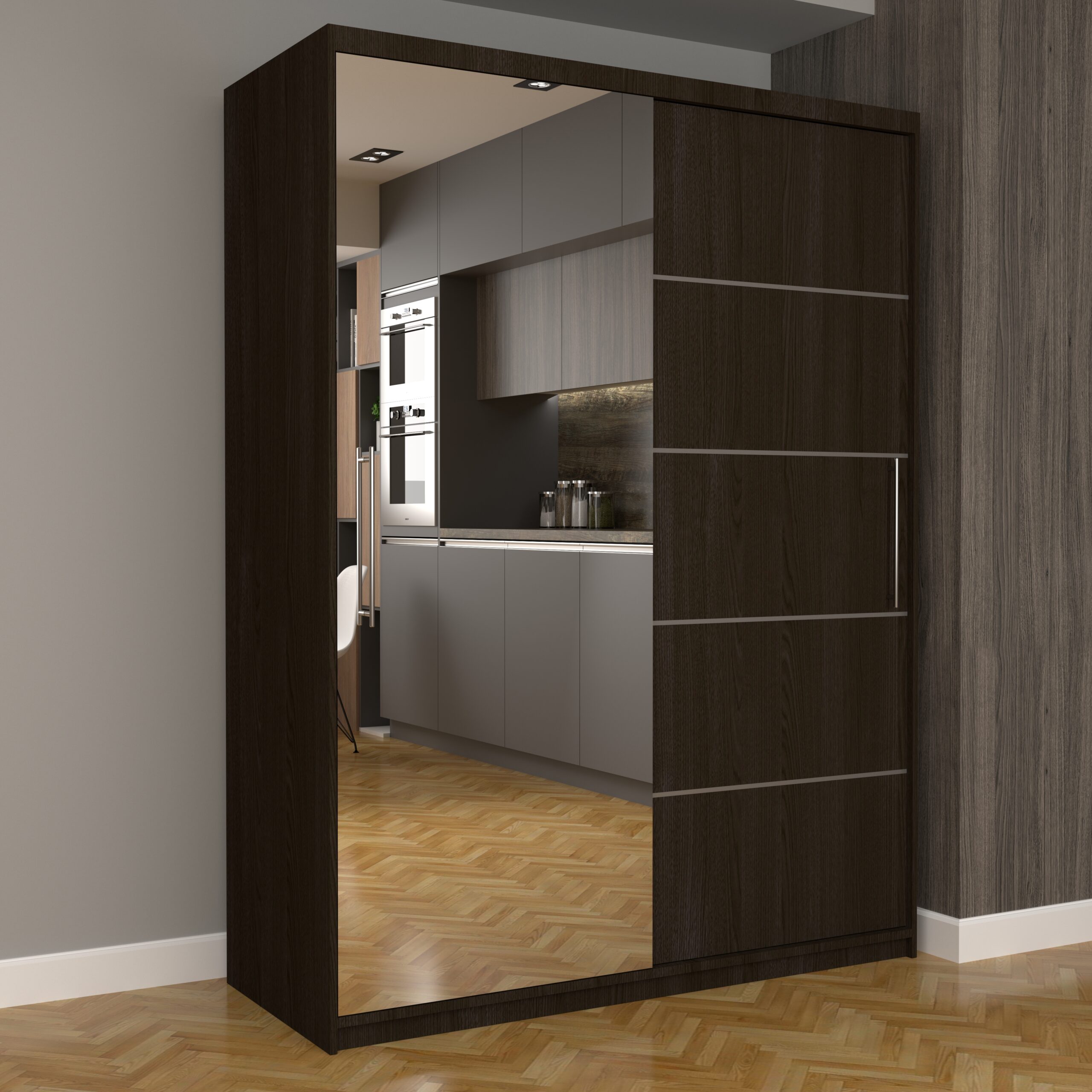 a-108-scaled-1.jpg Dulap Dormitor Nova Plus 150 cm x 200 cm, cu oglinda, Wenge cu usi glisante Wenge - imagine 1