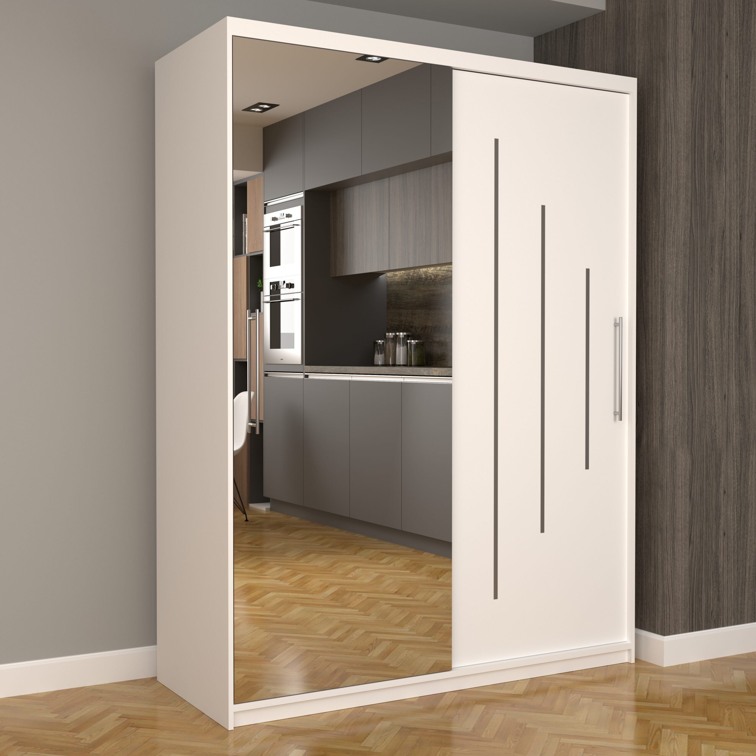 a-127-scaled-1.jpg Dulap Dormitor Nova Ultra 150 cm x 200 cm Alb cu oglinda si usi glisante Albe - imagine 1