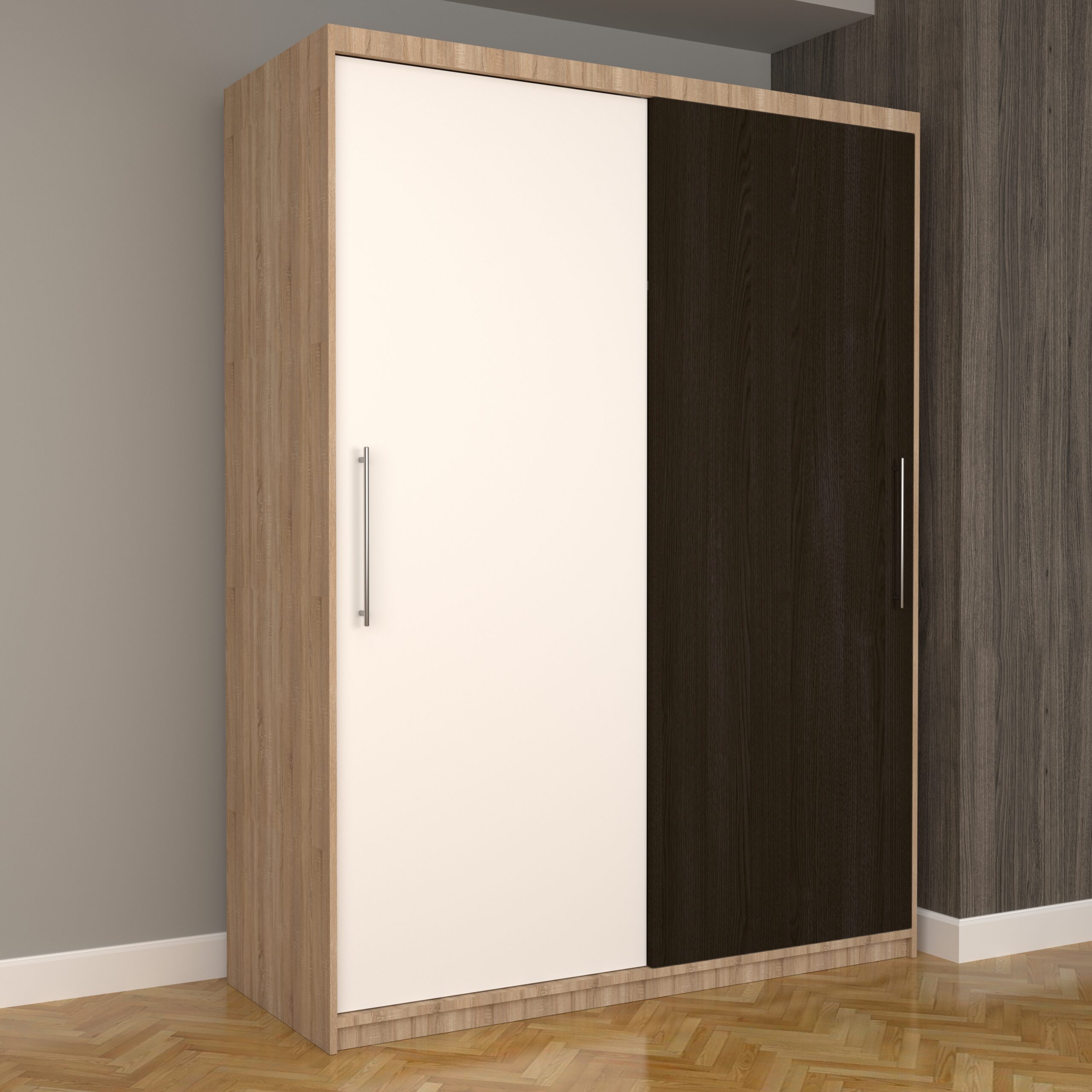 a-13-scaled-1.jpg Dulap Dormitor Nova Eco 150 cm x 200 cm, fara oglinda, sonoma cu usi glisante alb wenge - imagine 1