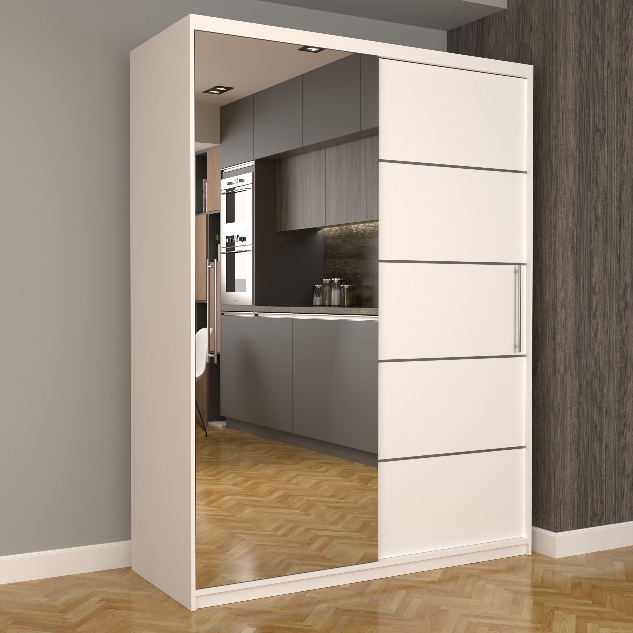 a-132-scaled-1.jpg Dulap Dormitor Nova Plus 150 cm x 200 cm, cu oglinda, Alb cu usi glisante Alb - imagine 1