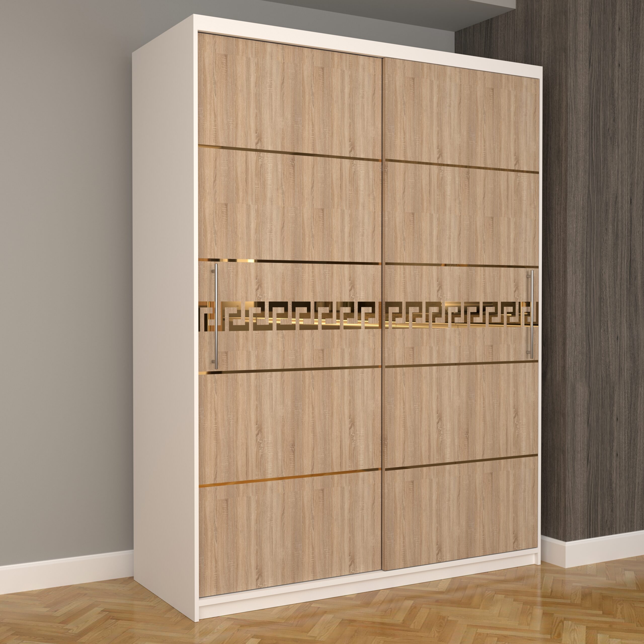 a-150-scaled-1.jpg Dulap Dormitor Nova Gold 150 cm x 200 cm fara oglinda Alb cu usi glisante Sonoma - imagine 1