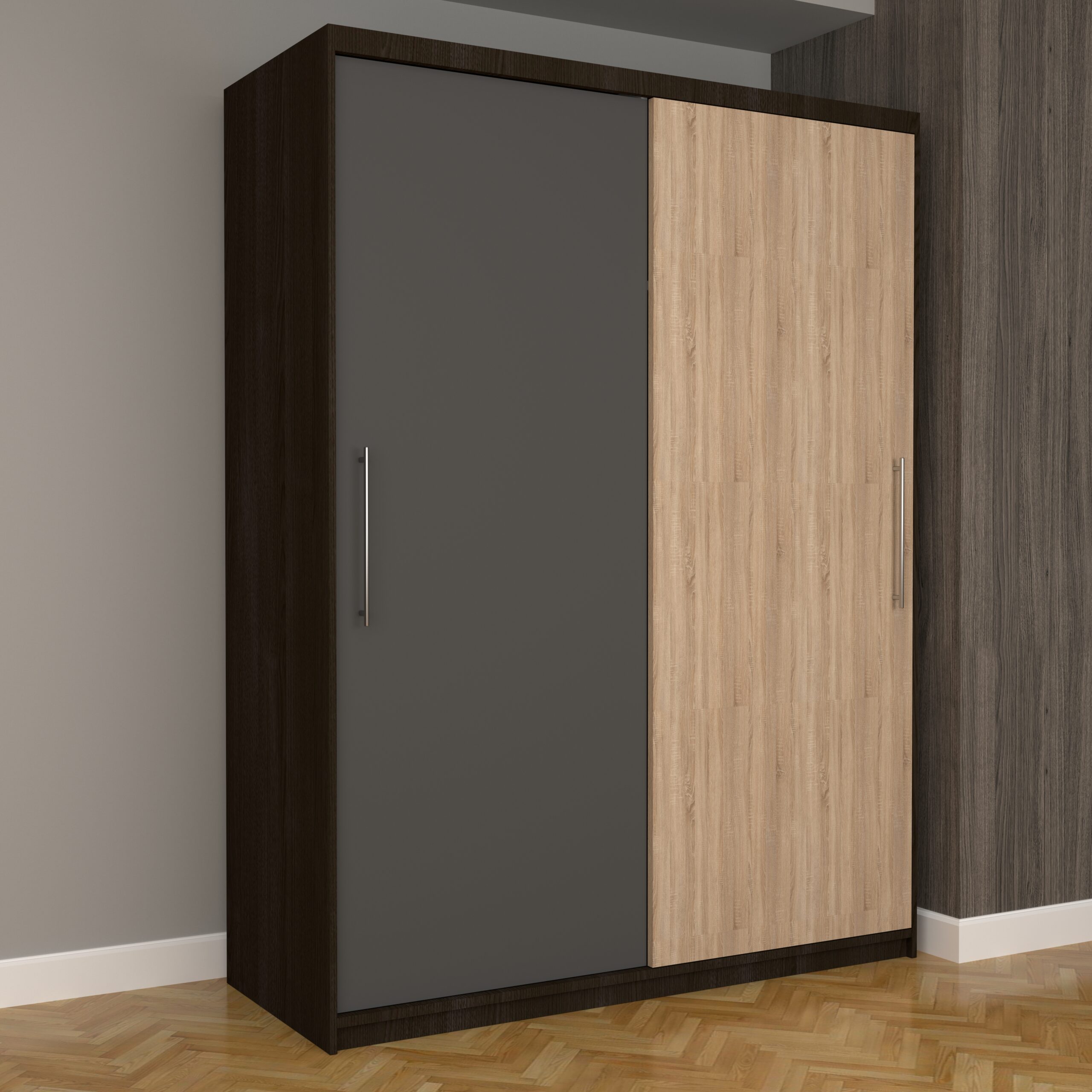 a-21-scaled-1.jpg Dulap Dormitor Nova Eco 150 cm x 200 cm, fara oglinda, wenge cu usi glisante gri sonoma - imagine 1