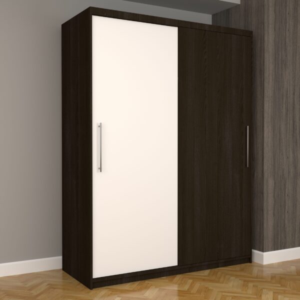 Dulap Dormitor Nova Eco 150 cm x 200 cm, fara oglinda, wenge cu usi glisante alb wenge