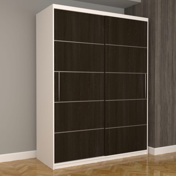 Dulap Dormitor Nova Plus 150 cm x 200 cm, fara oglinda, Alb cu usi glisante Wenge