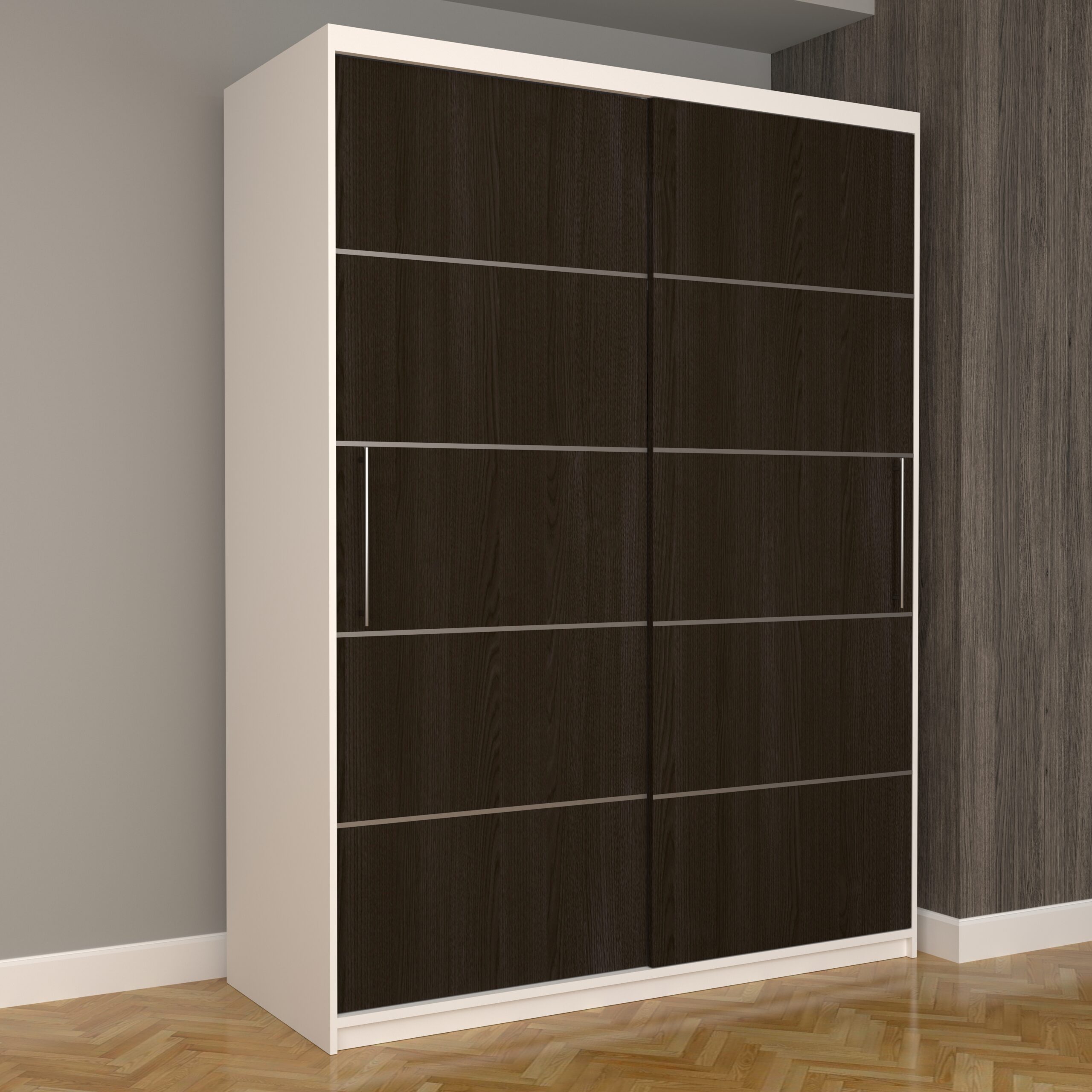 a-29-scaled-1.jpg Dulap Dormitor Nova Plus 150 cm x 200 cm, fara oglinda, Alb cu usi glisante Wenge - imagine 1