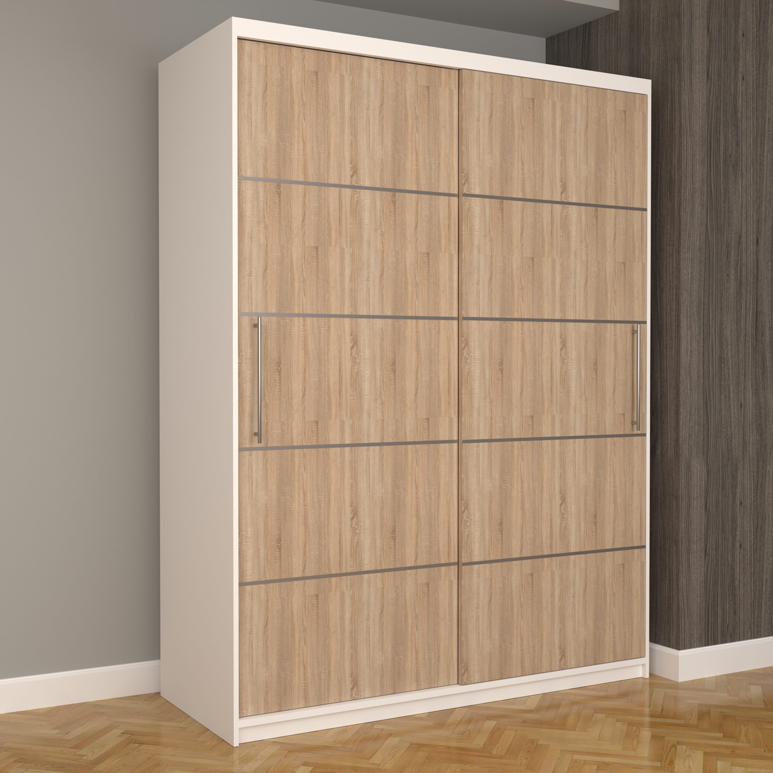 a-30-scaled-1.jpg Dulap Dormitor Nova Plus 150 cm x 200 cm, fara oglinda, Alb cu usi glisante Sonoma - imagine 1