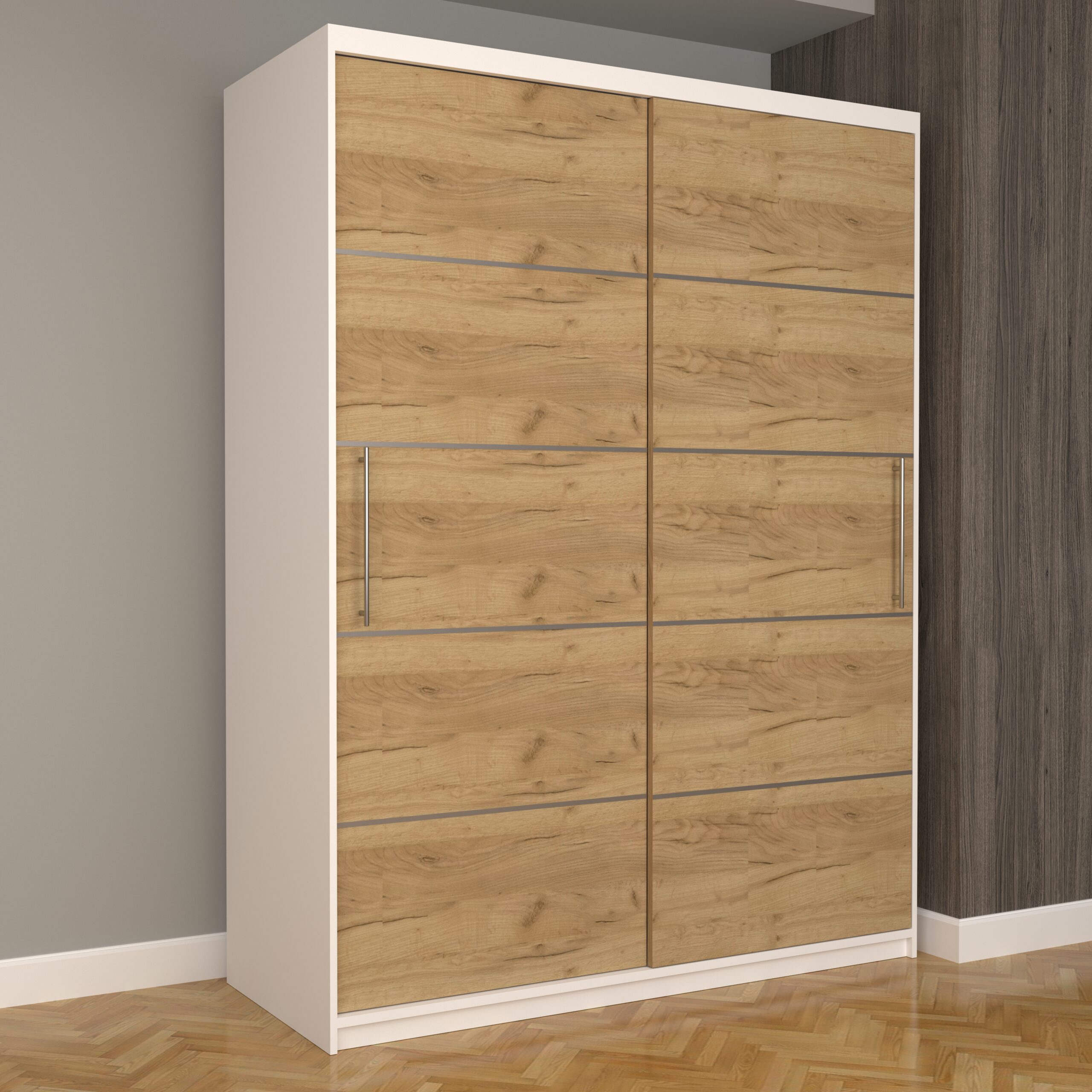 a-31-scaled-1.jpg Dulap Dormitor Nova Plus 150 cm x 200 cm, fara oglinda, Alb cu usi glisante Oak Craft Gold - imagine 1