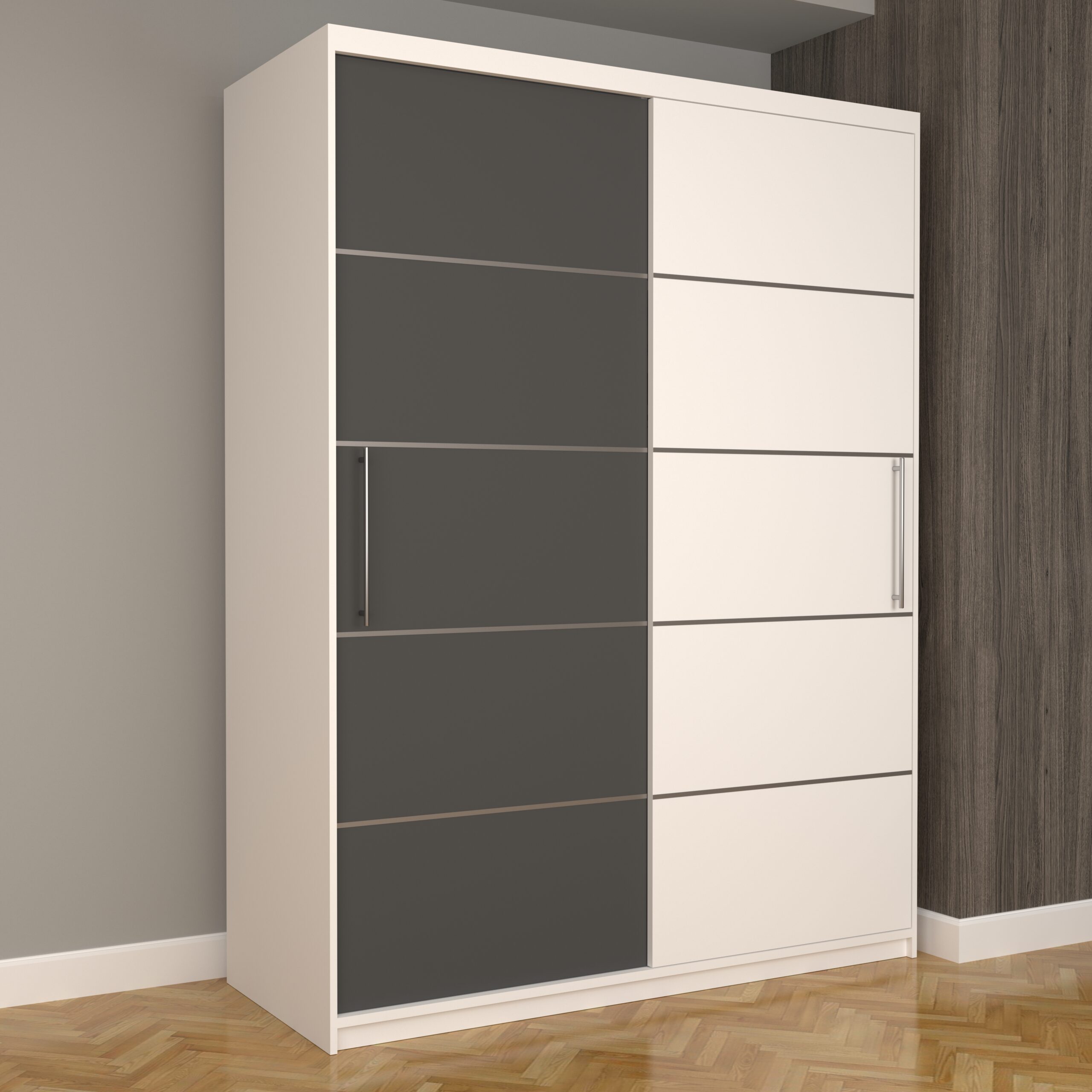 a-38-scaled-1.jpg Dulap Dormitor Nova Plus 150 cm x 200 cm, fara oglinda, Alb cu usi glisante Gri Alb - imagine 1