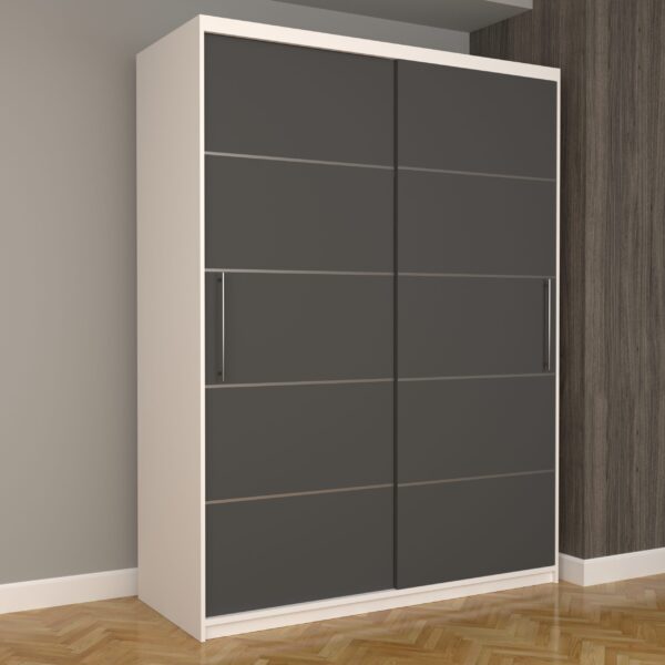 Dulap Dormitor Nova Plus 150 cm x 200 cm, fara oglinda, Alb cu usi glisante Gri